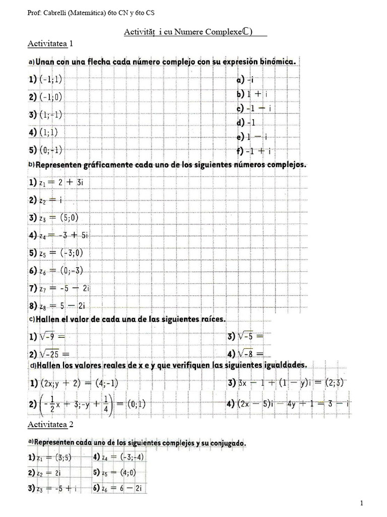 Activități Cu Numere Complexe | PDF