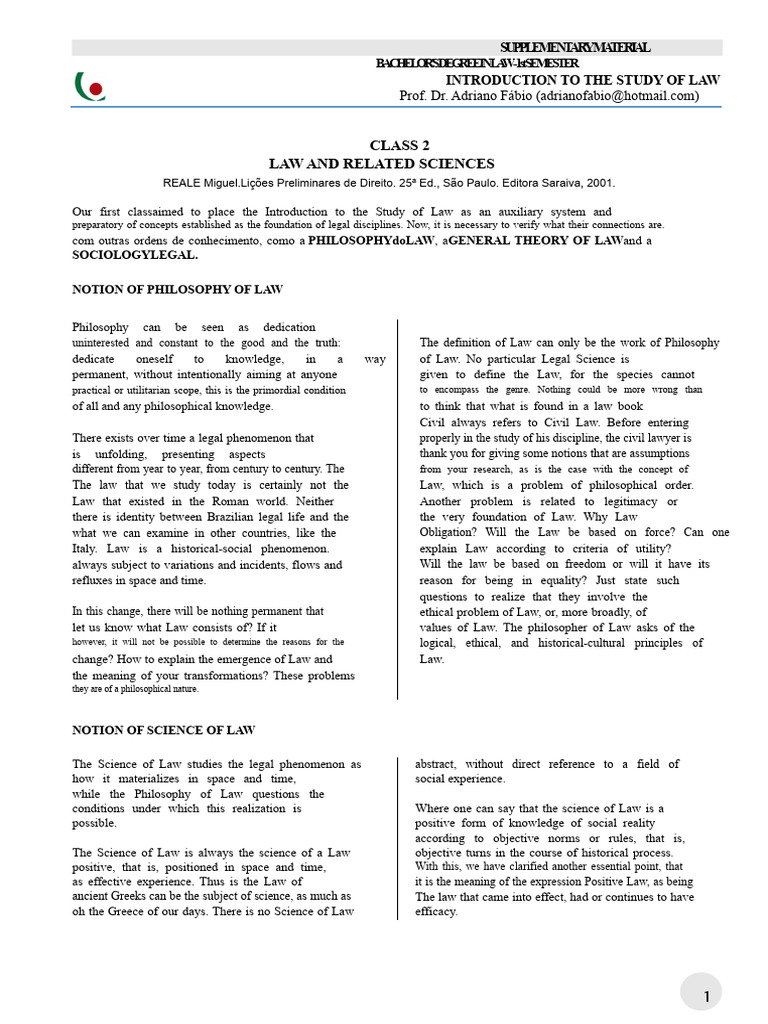 Class 2 - Law and Related Sciences | PDF | Science | Jurisprudence