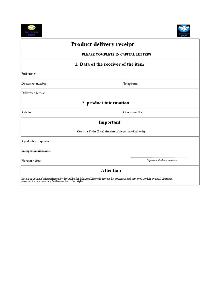 Product Delivery Receipt Template | PDF