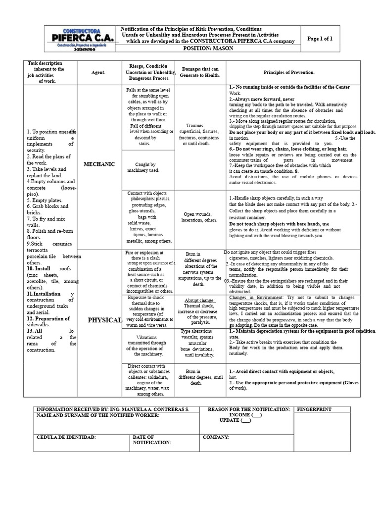NOTIFICATION RISK Bricklayer | PDF | Personal Protective Equipment ...