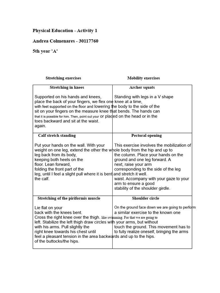 Joint Mobility Exercises And Muscle Stretching Differences Pdf