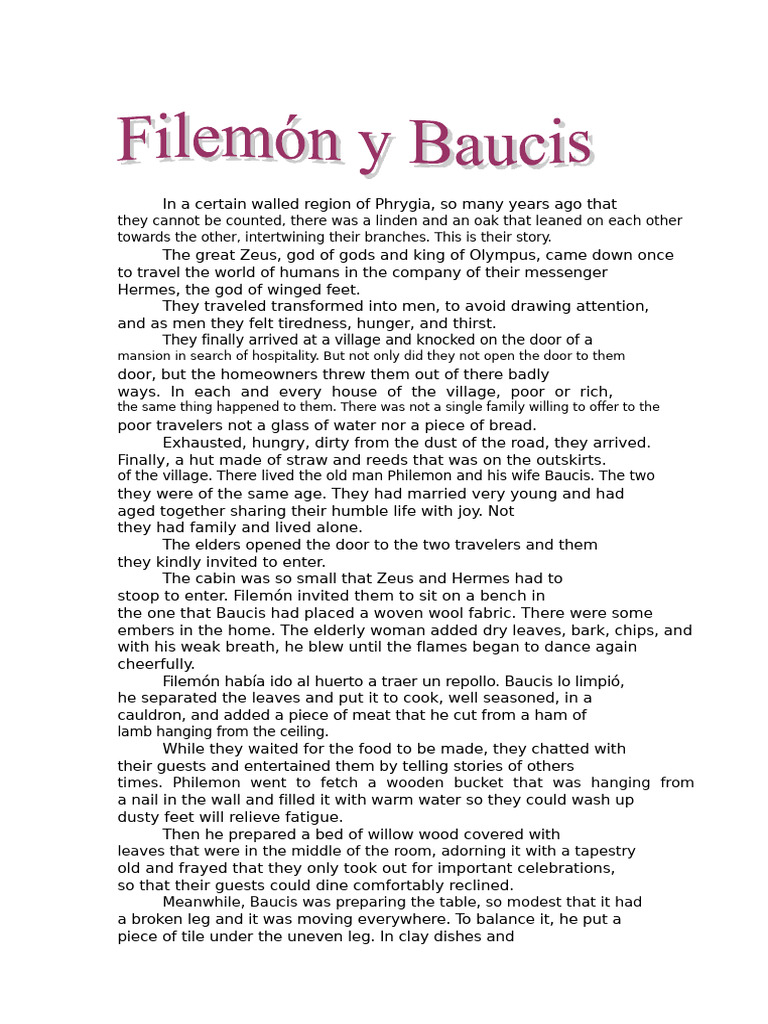 Phrygian Myth of Philemon and Baucis | PDF