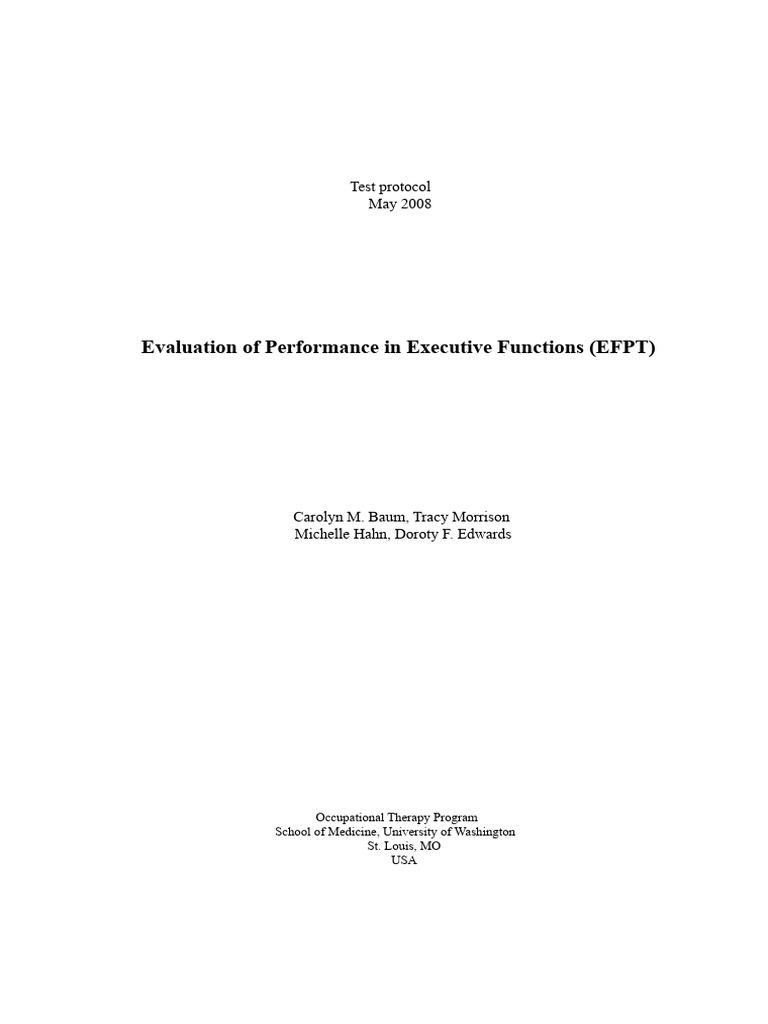 Executive Function Performance Test Guide | PDF | Executive Functions ...