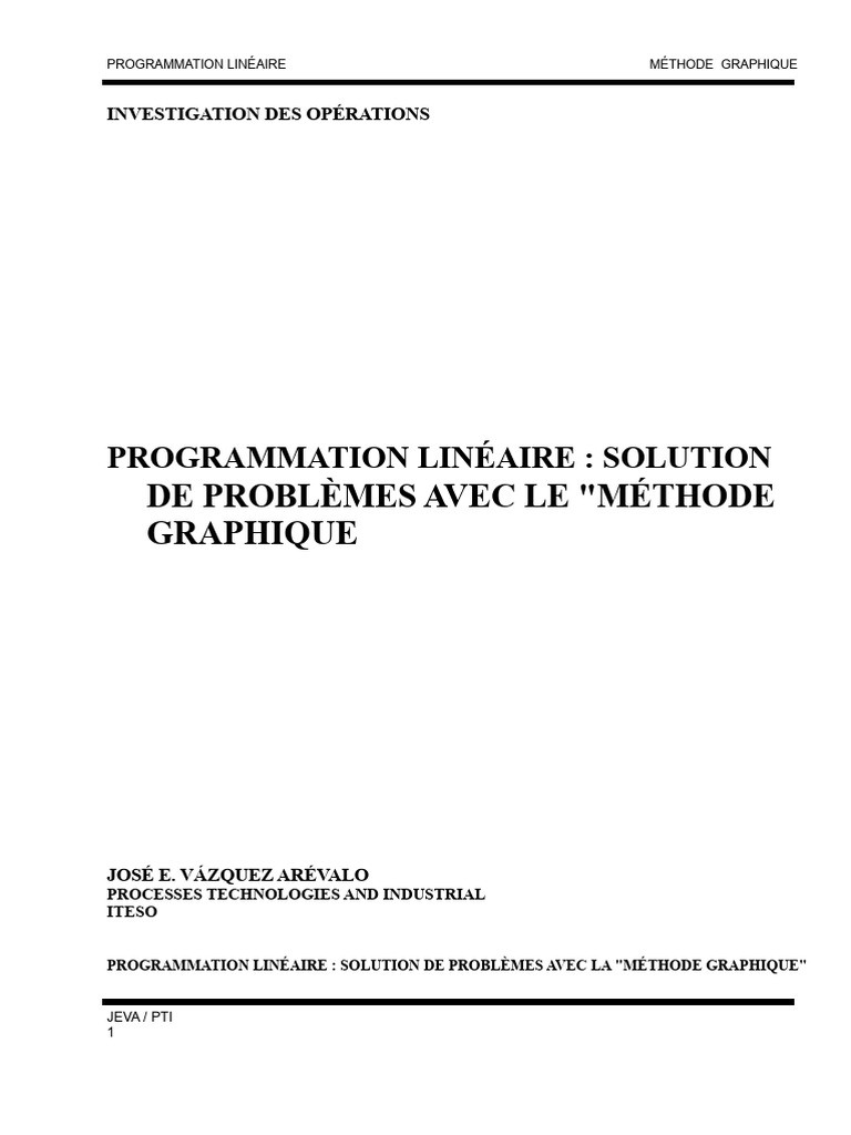 Programmation Linéaire : Méthode Graphique | PDF | Optimisation ...