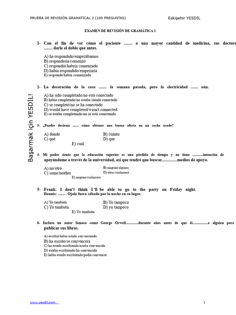 Revisión de Gramática TEST2 | PDF