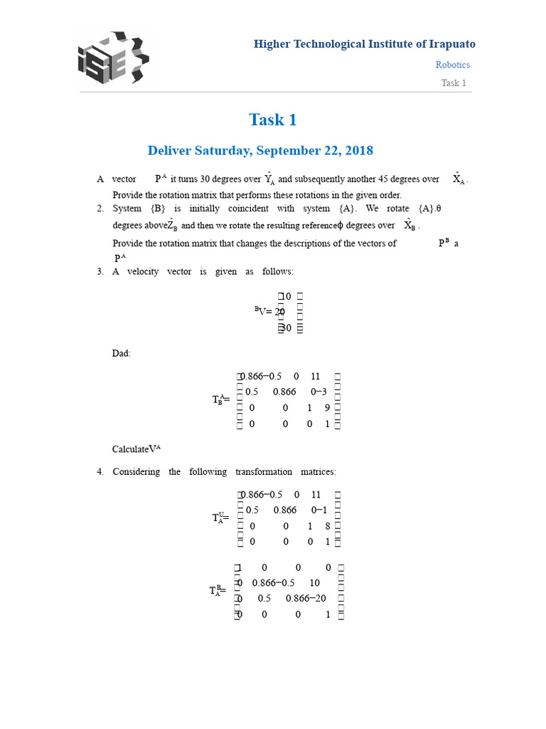 Robotics Task 1: Rotation Matrices and Transformations | PDF | Matrix ...