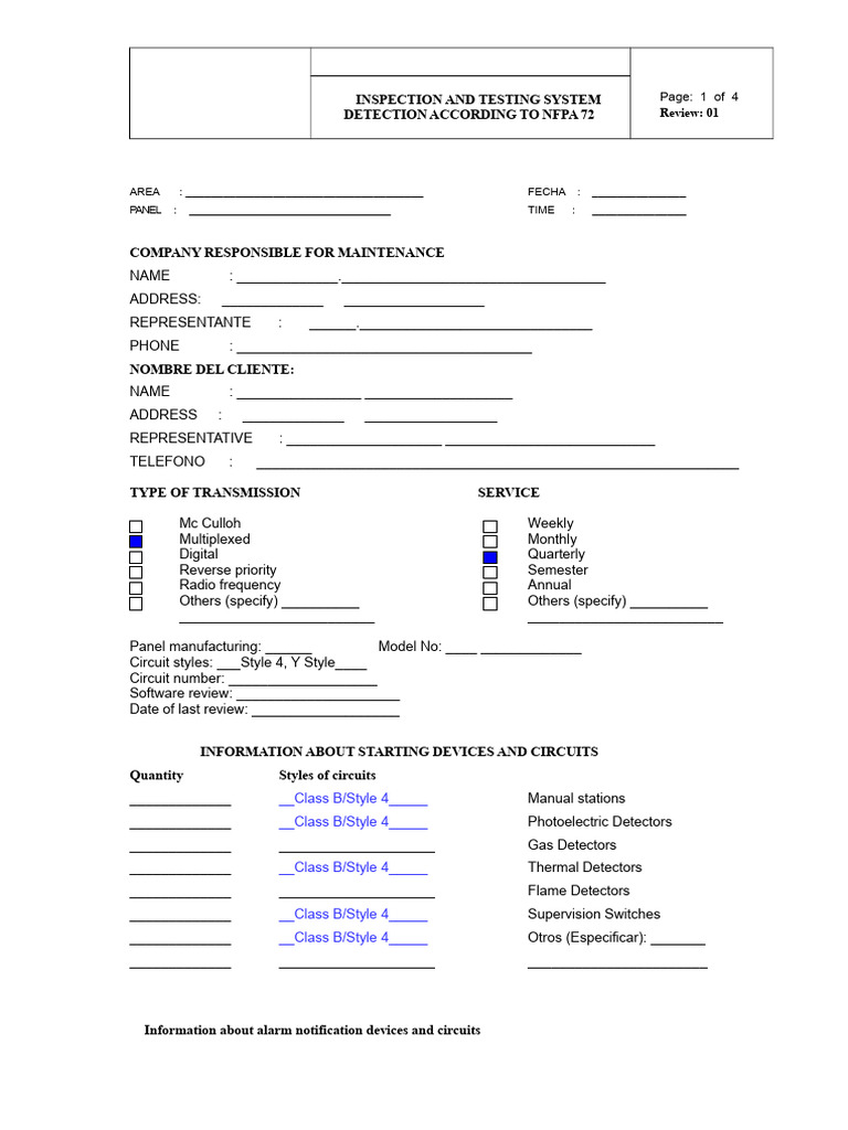 NFPA 72 Fire Alarm Inspection Checklist | PDF | Electrical Engineering ...
