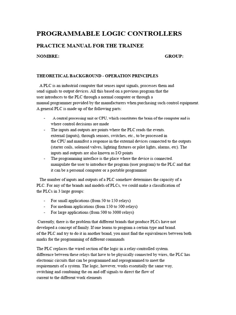 PLC Programming Practice Manual | PDF | Programmable Logic Controller ...