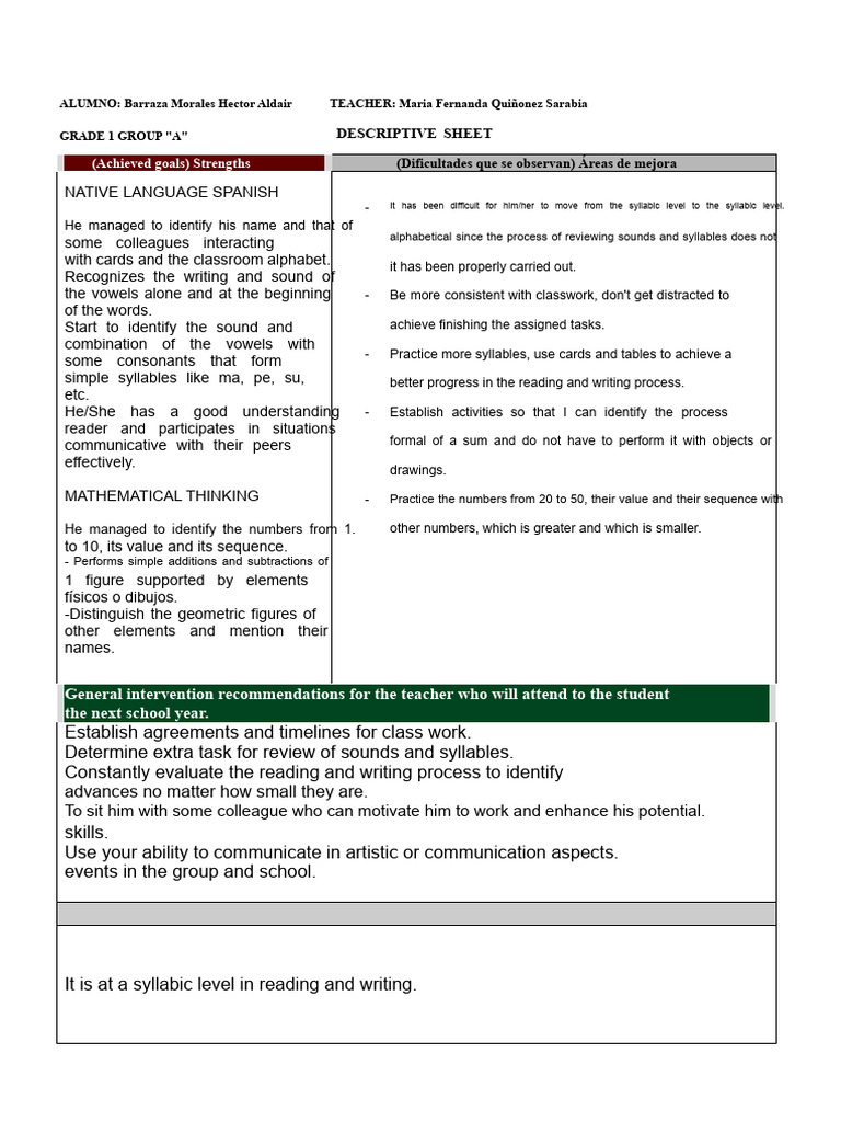 Grade 1 Student Progress Reports | PDF | Literacy | Reading Comprehension