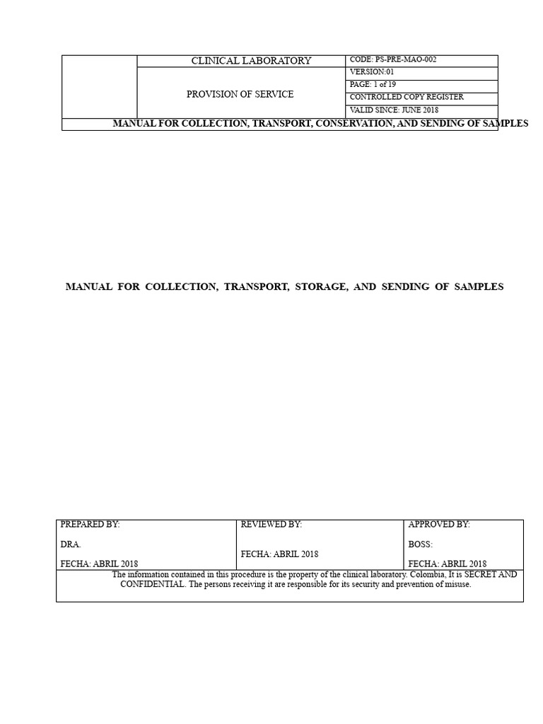 Sample Collection and Transport Manual | PDF | Blood Plasma | Medical ...