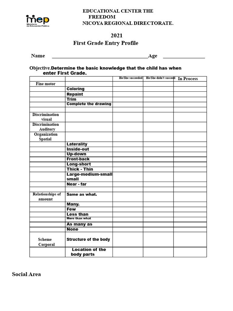 First and Second Grade Student Profiles | PDF