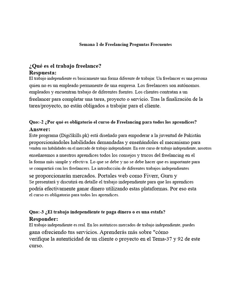 Preguntas Frecuentes sobre Freelancing | PDF | Persona de libre ...