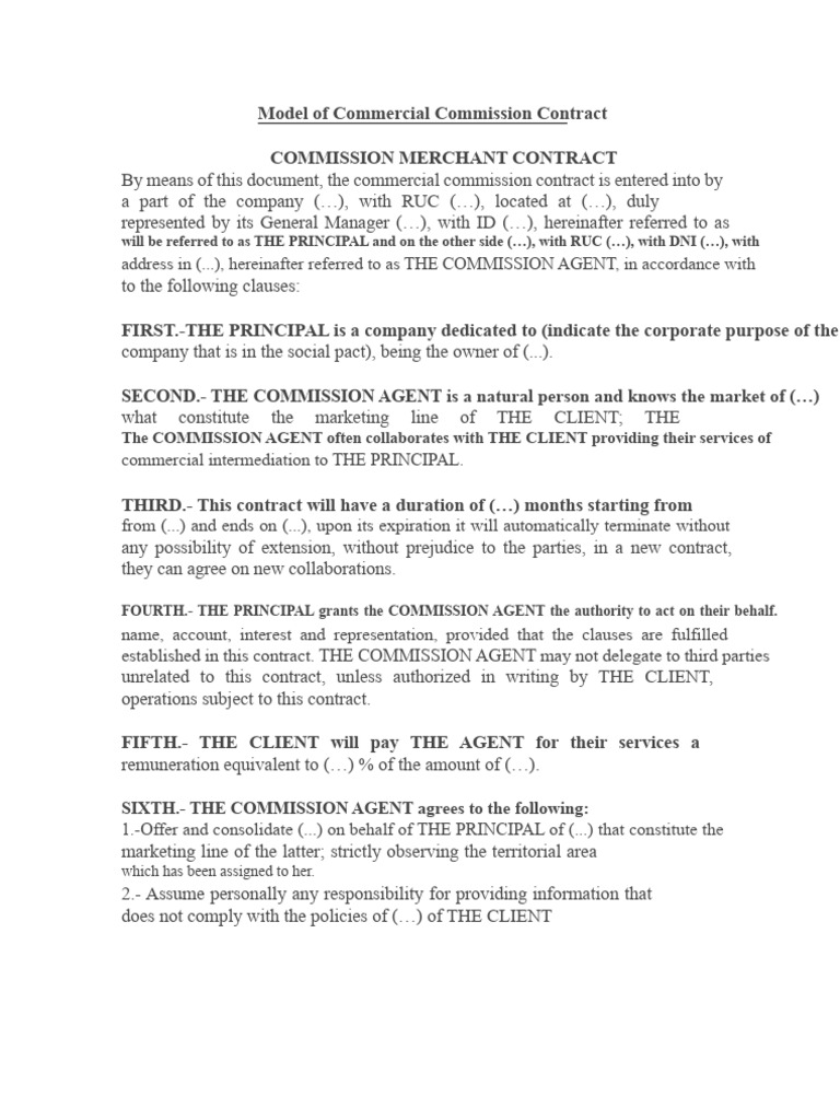 Commercial Commission Contract Model | PDF | Civil Law (Legal System ...