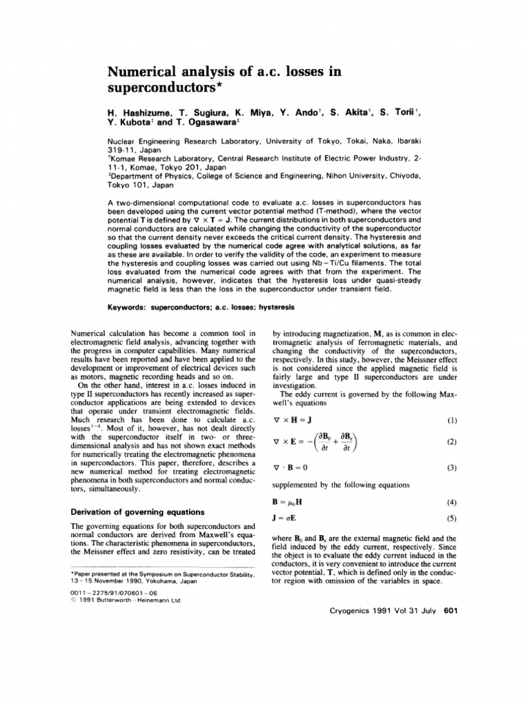 Numerical Analysis of AC Losses in Superconductors | PDF ...