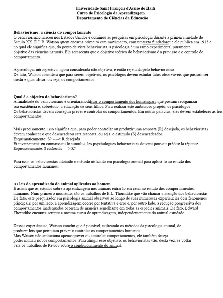 Behaviorismo: Fundamentos e Aplicações | PDF | Behaviorismo ...