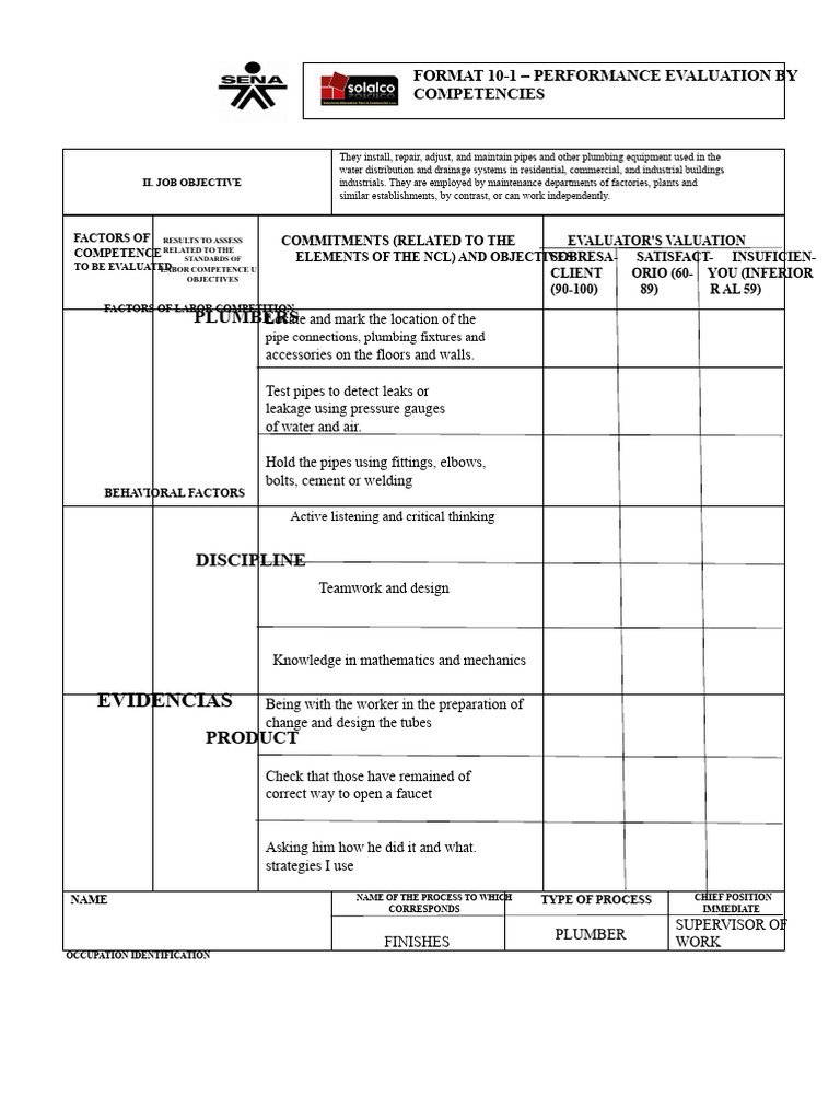Plumbing Performance Evaluation Template | PDF | Plumbing | Pipe (Fluid ...