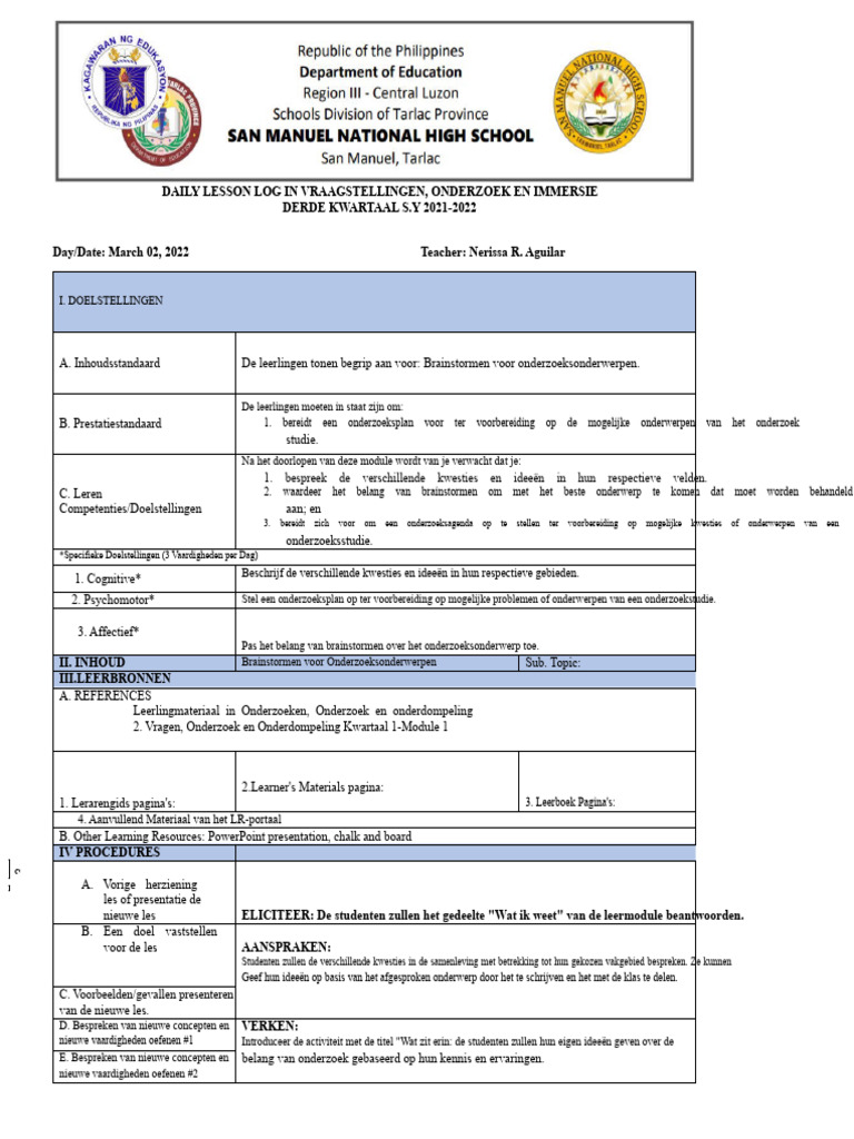 DAILY LESSON LOG IN 3i's | PDF