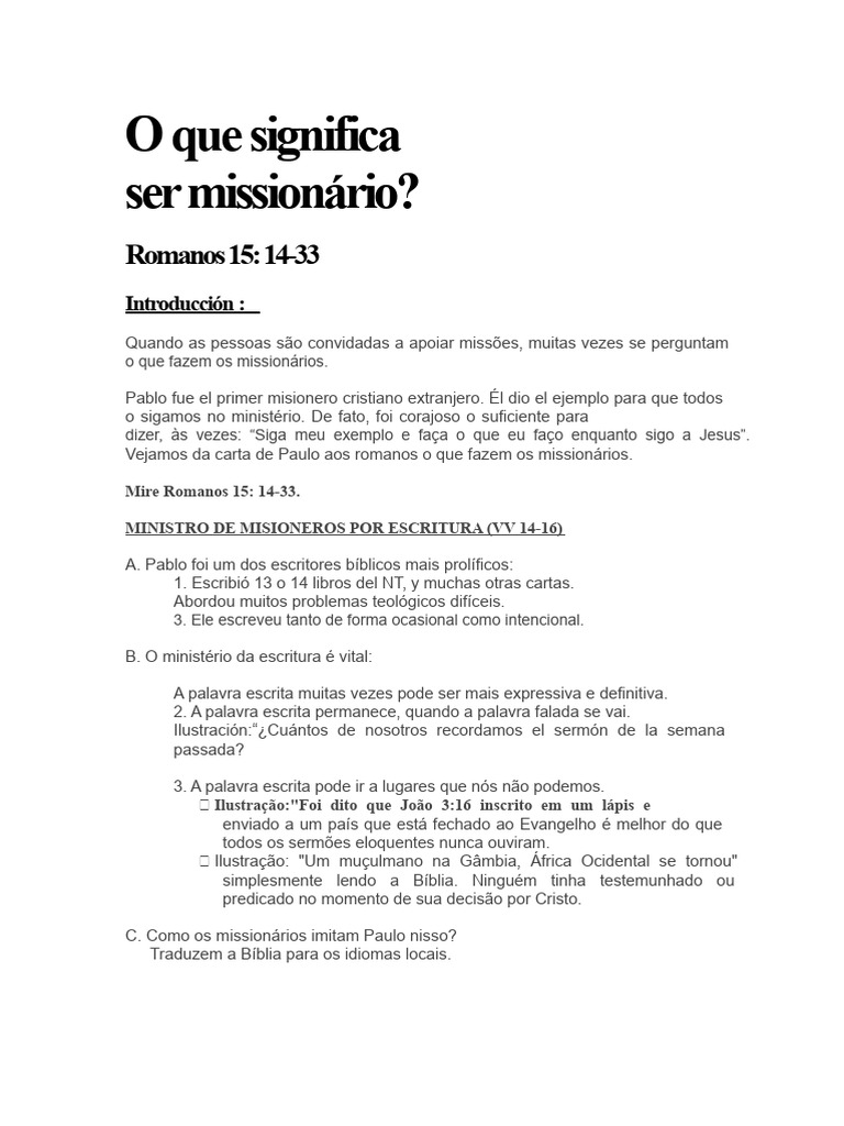 O Papel dos Missionários na Bíblia | PDF | Jesus | Bíblia