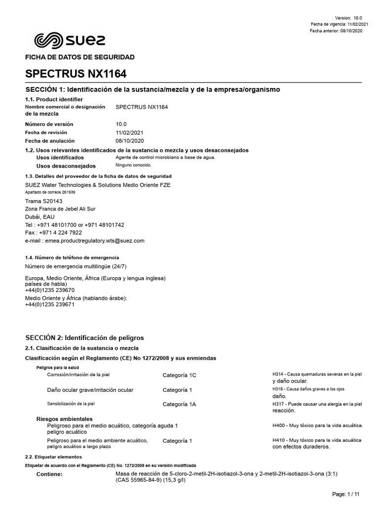 Ficha de Seguridad SPECTRUS NX1164 | PDF | Residuos