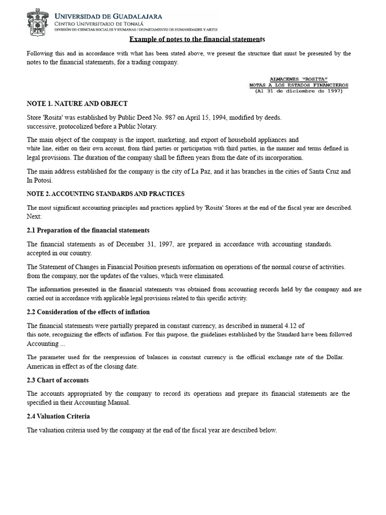 Example of Notes To The Financial Statements | PDF | Exchange Rate ...