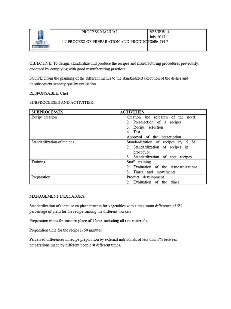 Process Manual | PDF | Calorie | Foods