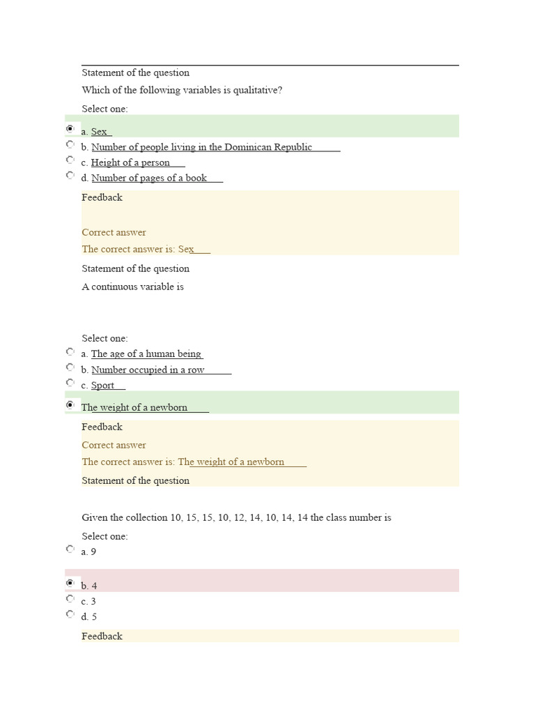 Qualitative and Quantitative Variables Quiz | PDF