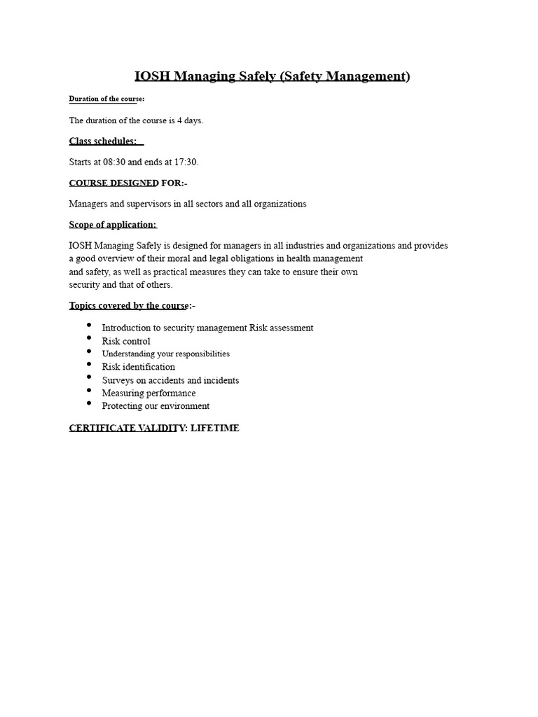 IOSH Managing Safely V 5.0 | PDF