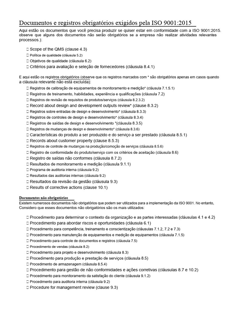 Documentos ISO 9001, 14001 e 45001 | PDF