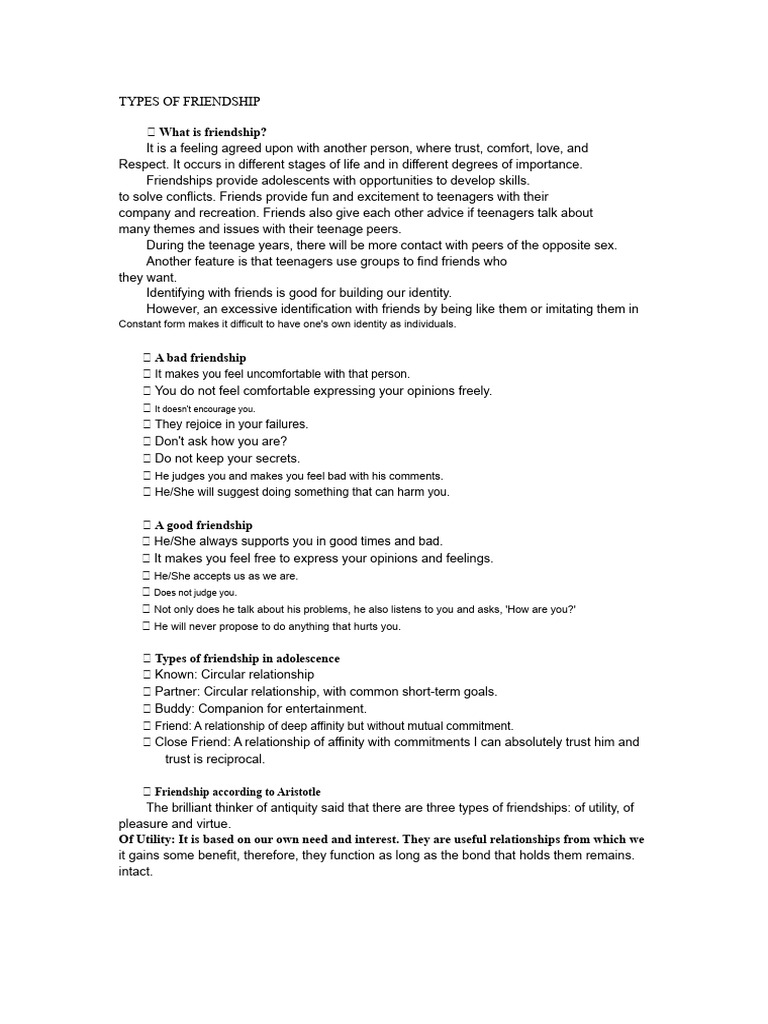 Types of Friendship | PDF | Friendship | Adolescence