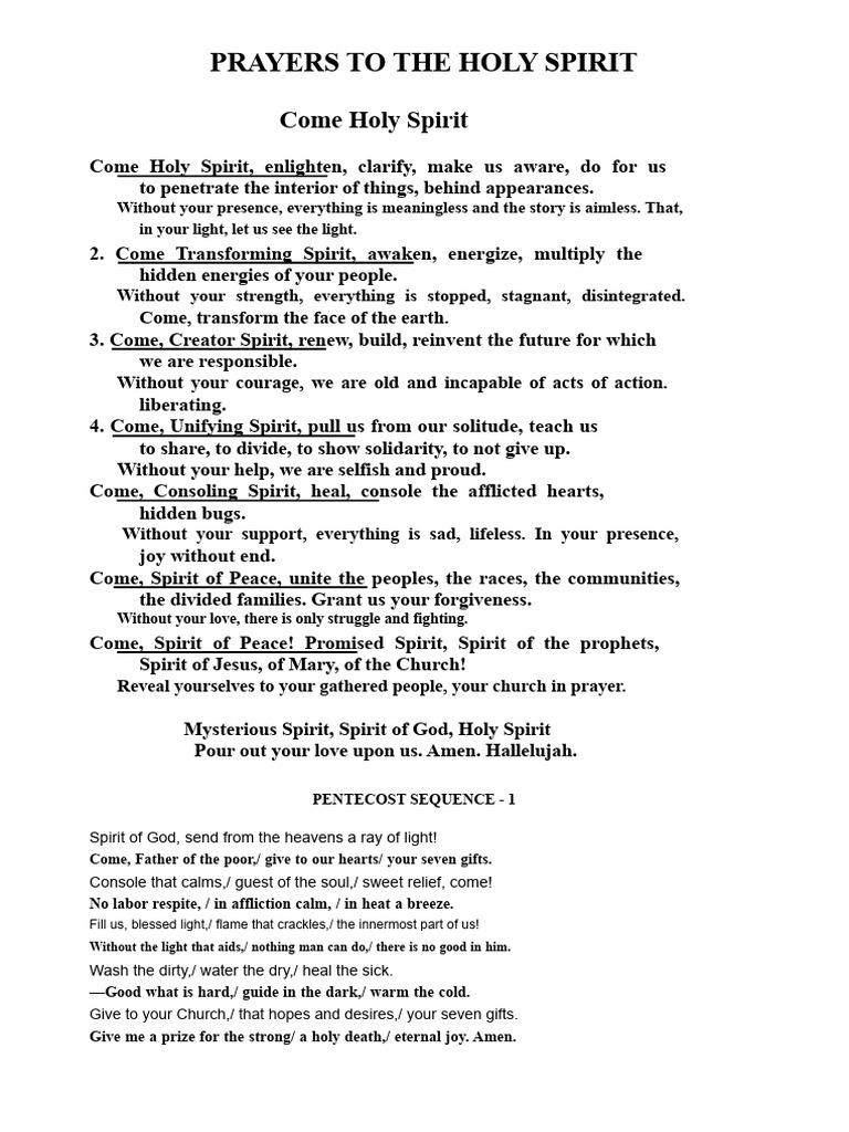 Prayers to the Holy Spirit Guide | PDF | God The Father | Jesus