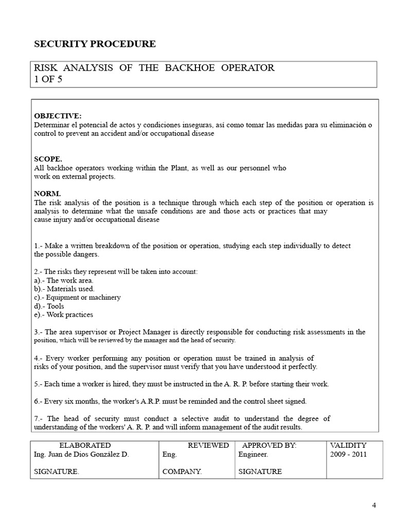 Risk Analysis of Backhoe Operator Ok | PDF | Safety | Risk