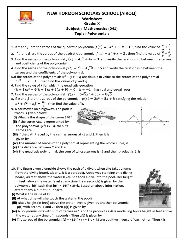 Grade 10 Polynomials Worksheet | PDF | Quadratic Equation | Zero Of A ...