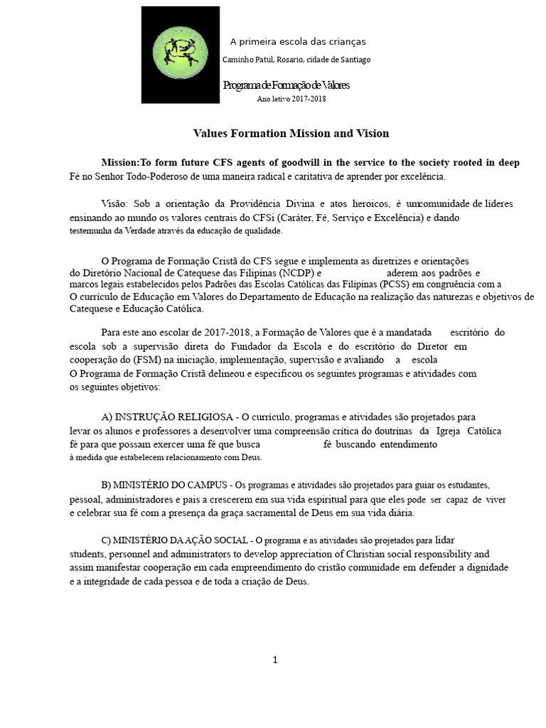Formação de Valores na Escola CFS | PDF | Liturgia | Catecismo