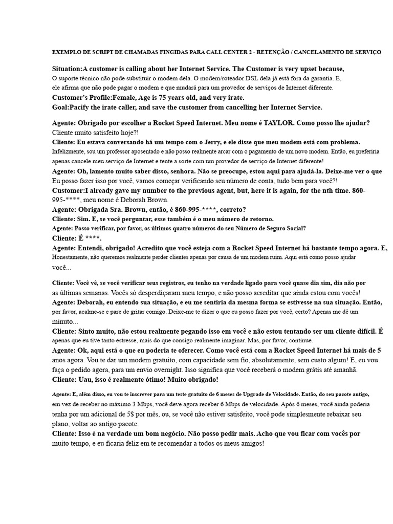 Script de Atendimento para Call Center | PDF | Internet