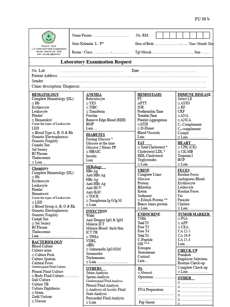 08b.laboratory Examination Request | PDF | Cholesterol | Fat