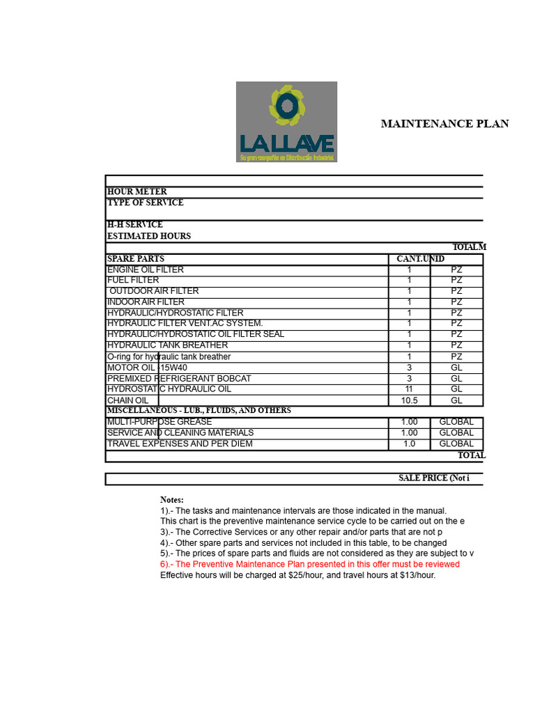 Final - Preventive Maintenance Plan Bobcat s185-s630 - s650 | PDF ...