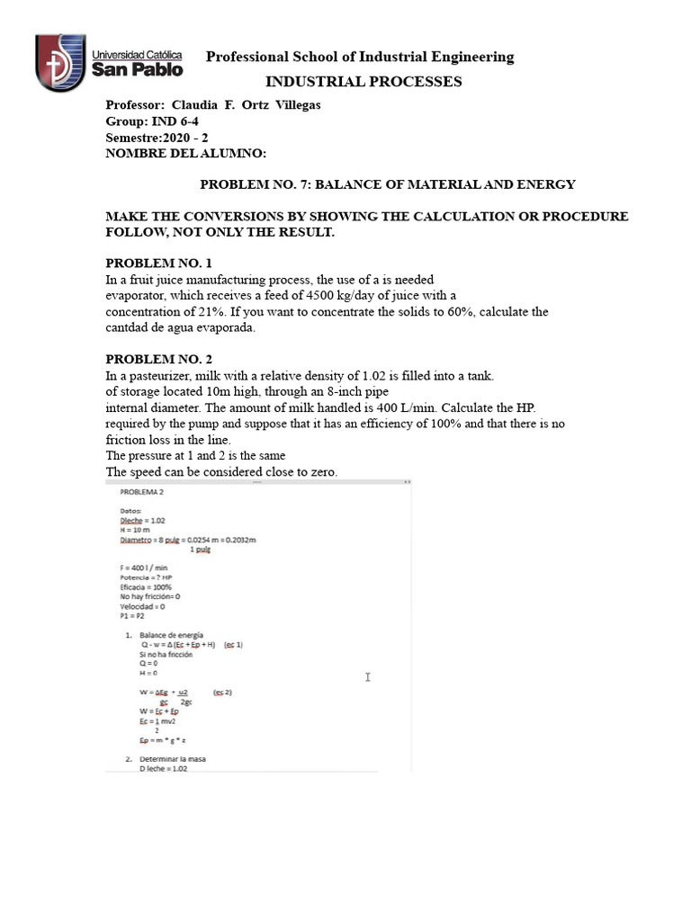 PROB No. 7 MATERIAL AND ENERGY BALANCE | PDF