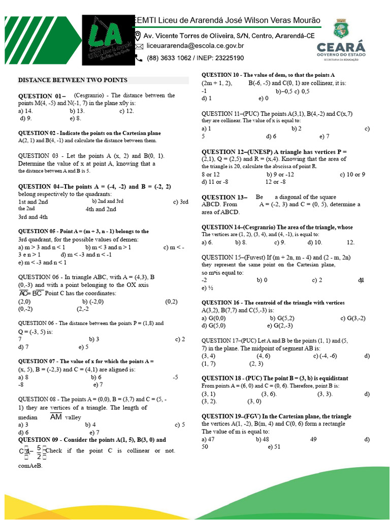 Distance Between Two Points | PDF | Cartesian Coordinate System | Triangle