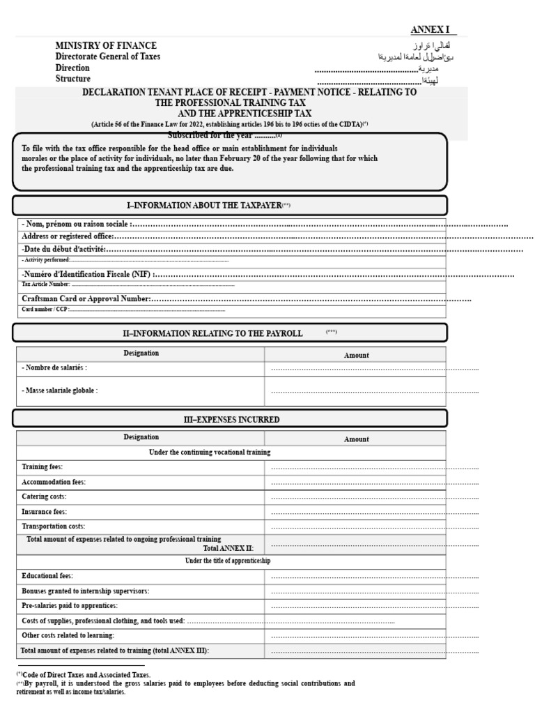 Professional Training Tax Declaration Form | PDF | Government Finances ...