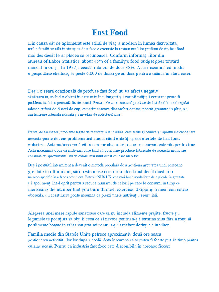 Eseu Despre Fast Food | PDF