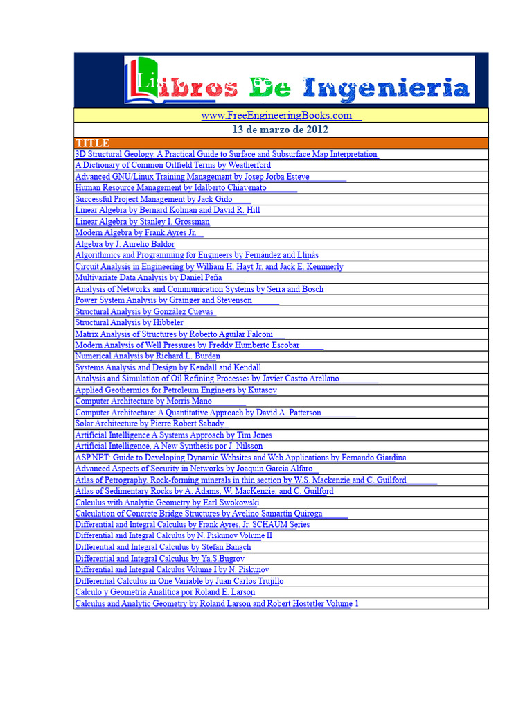 Comprehensive Engineering Book List | PDF | Equations | Engineering