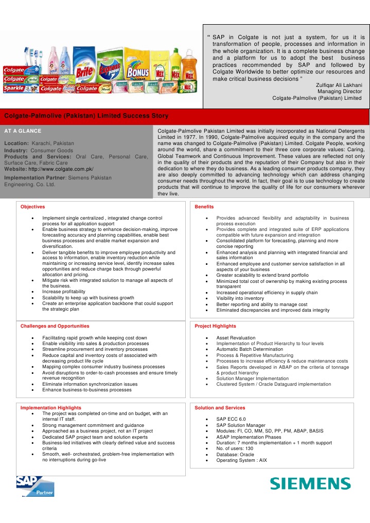 Colgate-Palmolive Pakistan's SAP Transformation | PDF | Business ...