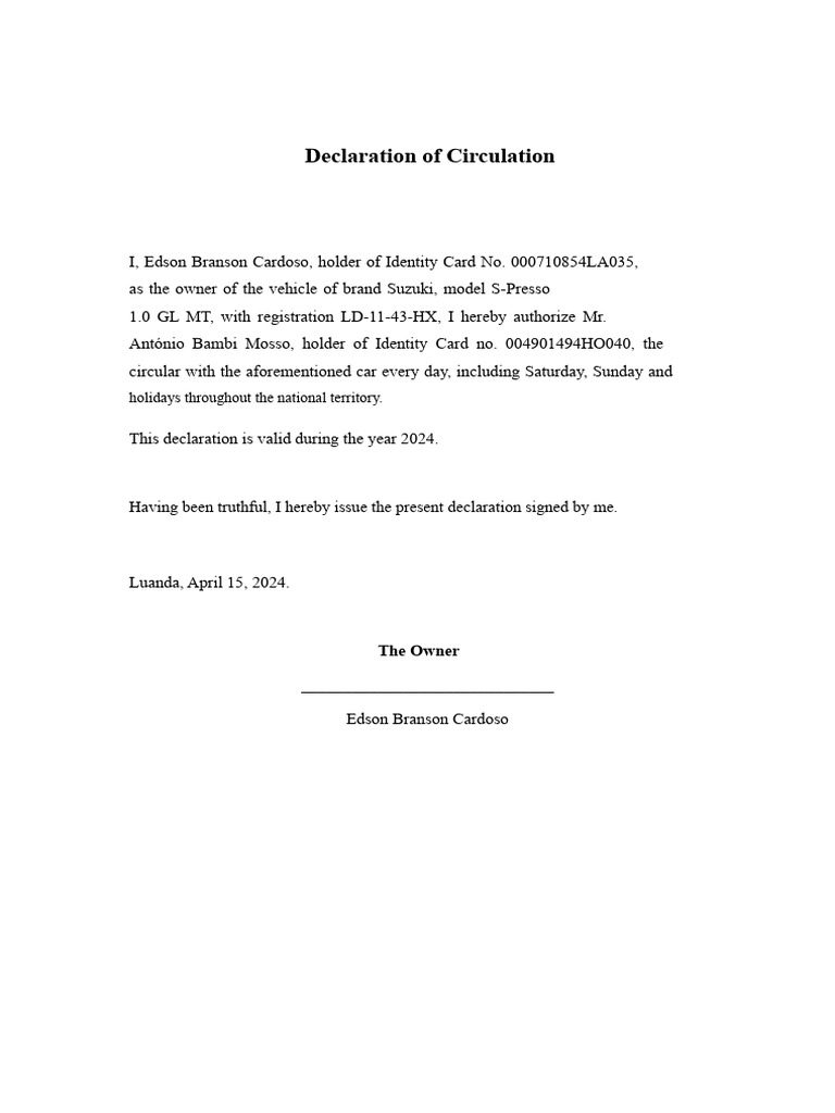 Circulation Declaration | PDF