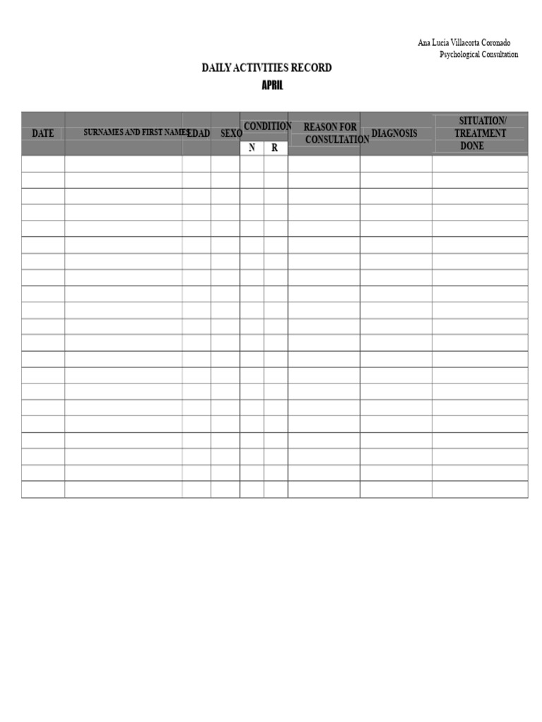 Daily Psychological Consultation Log | PDF