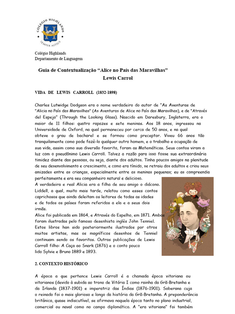 Vida e Contexto de Lewis Carroll | PDF | Lewis Carroll | Alice no País ...