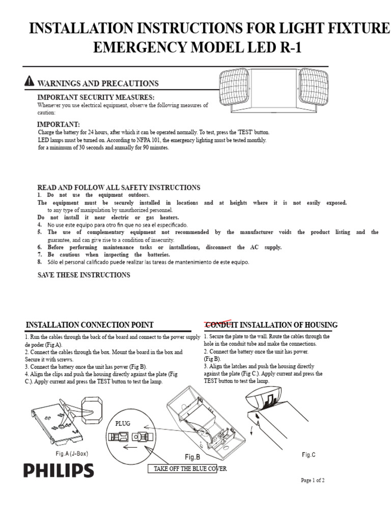Emergency LED Light Fixture Installation | PDF | Electrical Connector ...