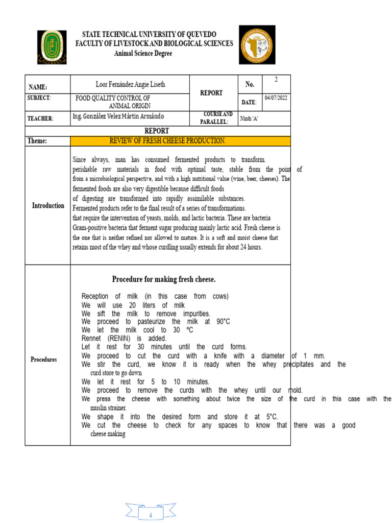 Fresh Cheese Production Process Guide | PDF | Cheese | Cheesemaking
