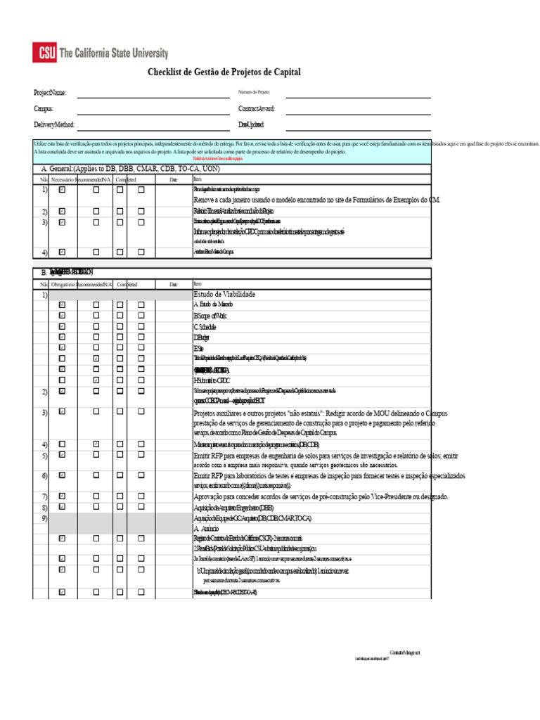 Checklist de Projetos de Capital CSU | PDF | Engenharia