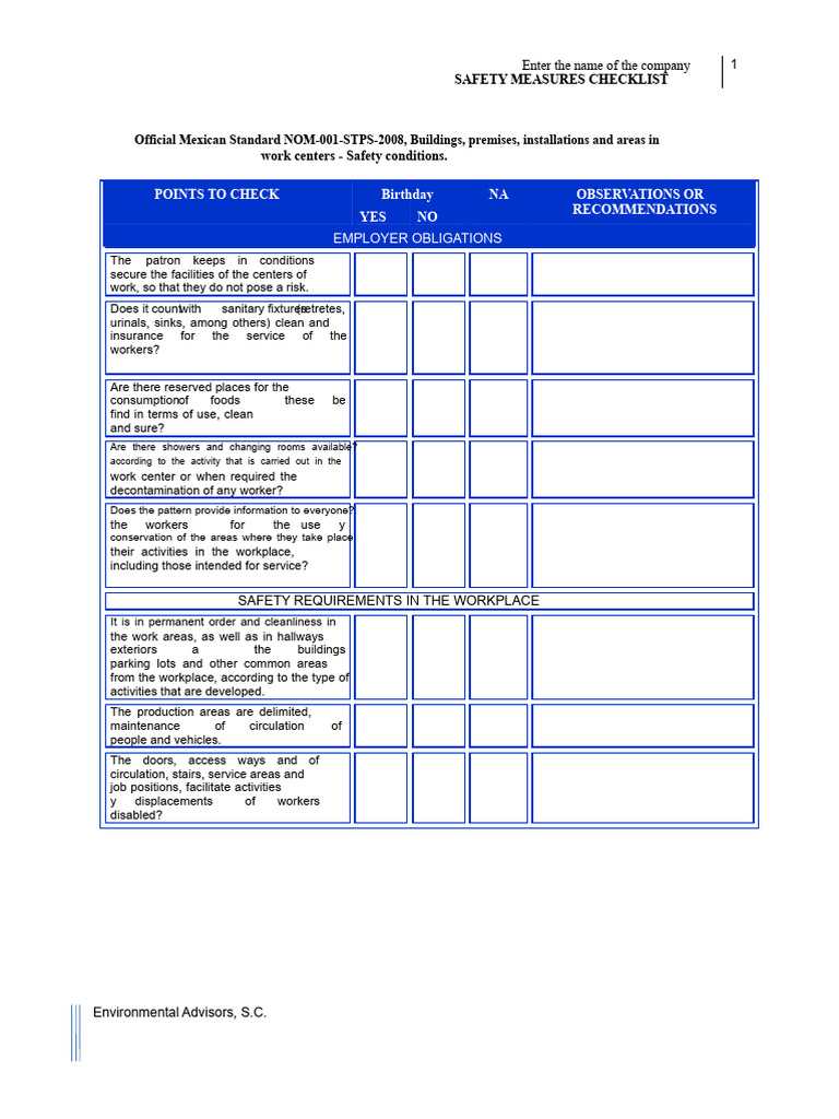 Workplace Safety Measures Checklist | PDF | Stairs | Firefighting