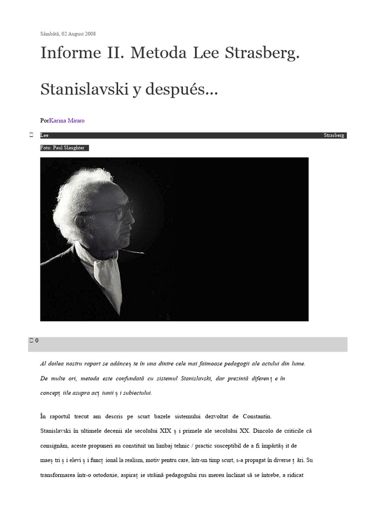 Metoda Lui Lee Strasberg | PDF